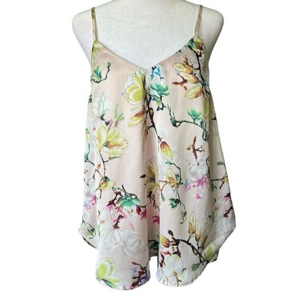Staccato Tops - Staccato pastel peach floral satiny v-neck hi-low tank/camisole top blouse M